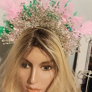 Glamorous Silver and Pink Feather Hairpiece